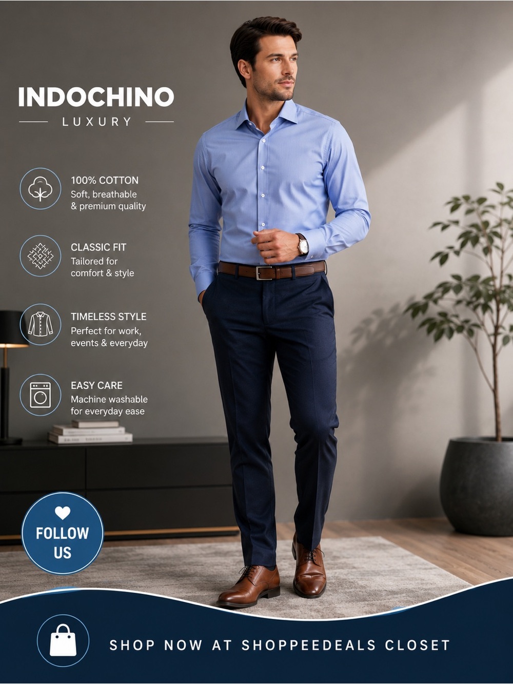 INDOCHINO Luxury Blue Stripe Dress Shirt